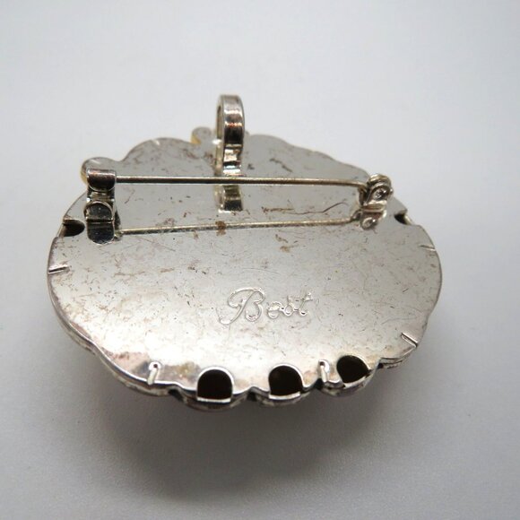 Vintage Best Brooch Pendant 2" Pumpkin Shaped Silver Gold Tone Vintage - Picture 7 of 11